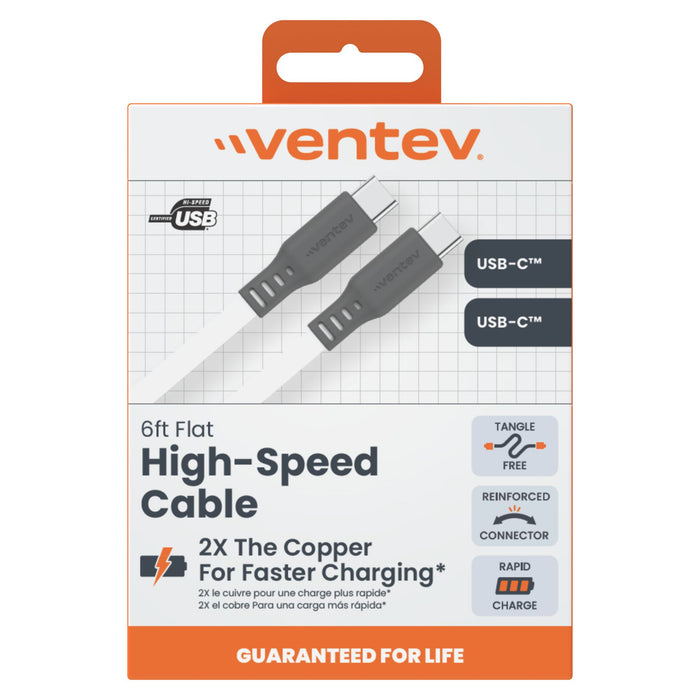 Ventev Flat USB-C to USB-C High Speed Tangle-Free Cable 6ft