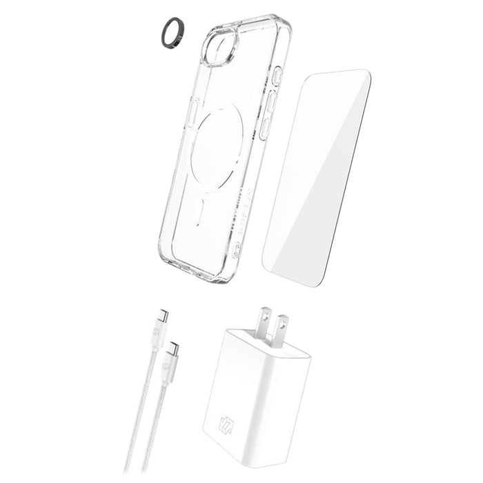 Gadget Guard - 5 in 1 Bundle (includes Case  /  Camera Lens Protector /  Glass Screen Protector  /  30W Charging Block /  6ft Cable) for Apple iPhone 17e / iPhone 16e - Clear
