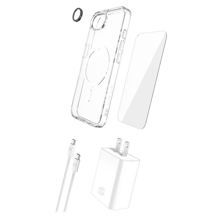 Gadget Guard - 5 in 1 Bundle (includes Case  /  Camera Lens Protector /  Glass Screen Protector  /  30W Charging Block /  6ft Cable) for Apple iPhone 17e / iPhone 16e - Clear