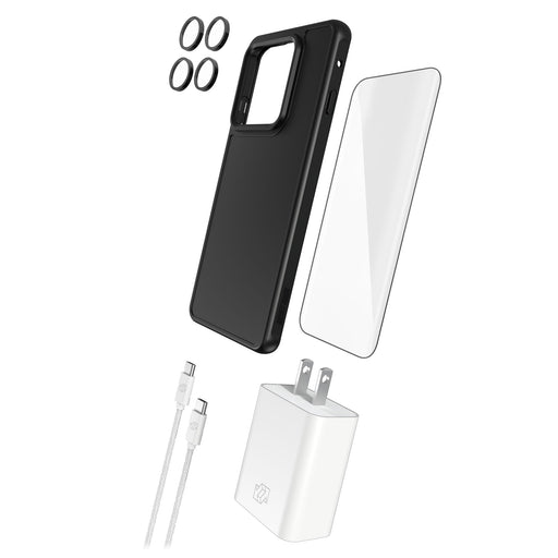 Gadget Guard - 5 in 1 Bundle (includes Case with magnet/ Camera Lens Protector/ Ultrashock Curved Screen Protector/ 30W Charging Block/ 6ft Cable) for Motorola Moto Edge (2025) - Black