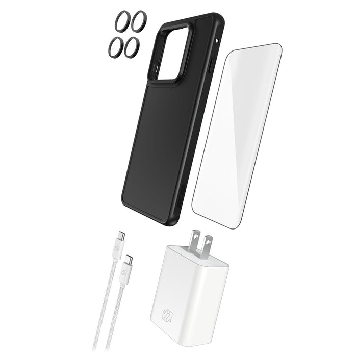 Gadget Guard - 5 in 1 Bundle (includes Case with magnet/ Camera Lens Protector/ Ultrashock Curved Screen Protector/ 30W Charging Block/ 6ft Cable) for Motorola Moto Edge (2025) - Black