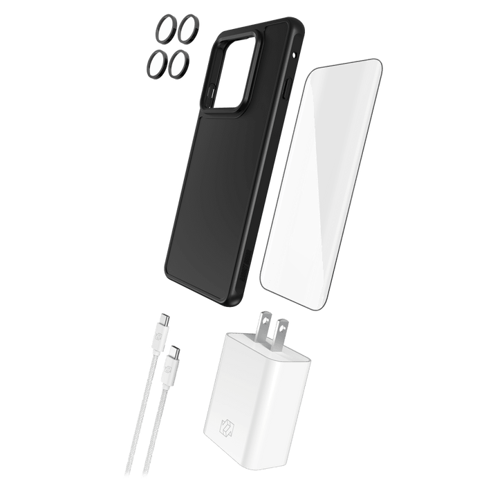 Gadget Guard - 5 in 1 Bundle (includes Case with magnet/ Camera Lens Protector/ Ultrashock Curved Screen Protector/ 30W Charging Block/ 6ft Cable) for Motorola Moto Edge (2025) - Black