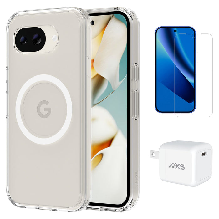 AXS - Starter Kit (Includes Ultra Clear Case, Screen Protector and 30W Charger) for Google Pixel 10a - Clear
