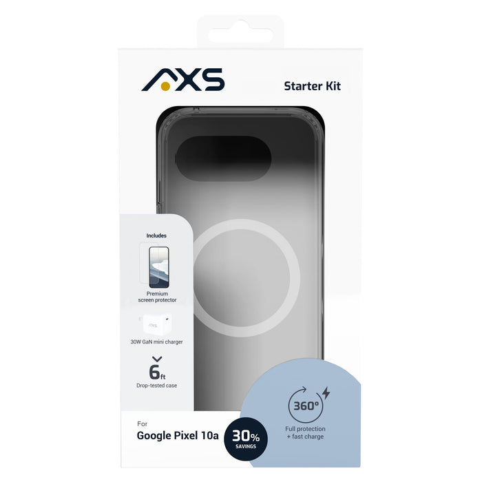AXS - Starter Kit (Includes Ultra Clear Case, Screen Protector and 30W Charger) for Google Pixel 10a - Clear