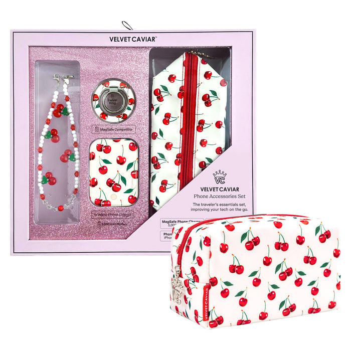 VELVET CAVIAR Phone Accessories Gift Set includes Charm, Battery Pack, Grip Ring and Travel Bag Multi-Color
