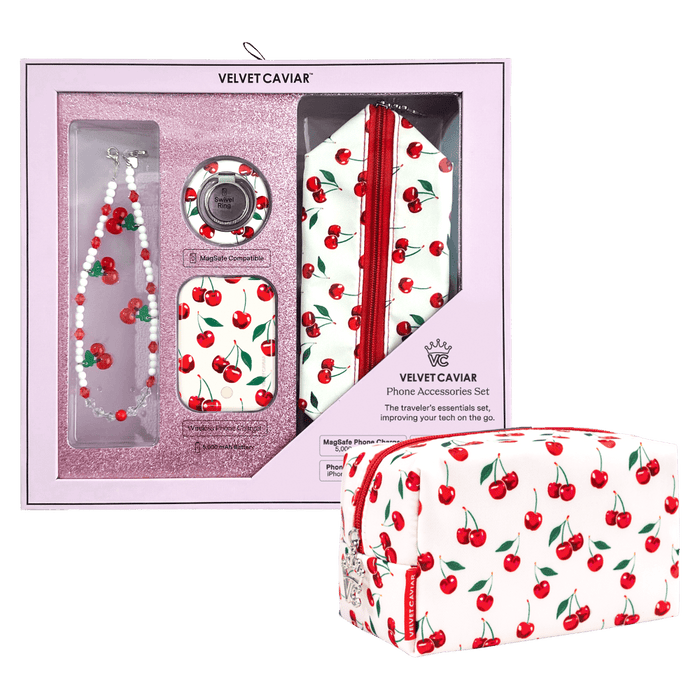 Velvet Caviar Phone Accessories Gift Set includes Charm, Battery Pack, Grip Ring and Travel Bag Multi-Color