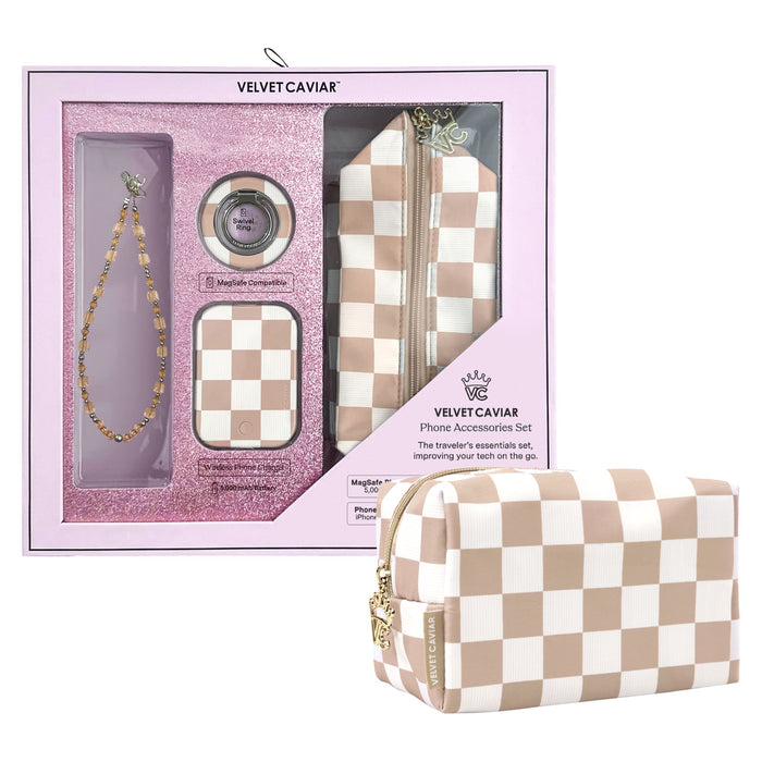 VELVET CAVIAR Phone Accessories Gift Set includes Charm, Battery Pack, Grip Ring and Travel Bag