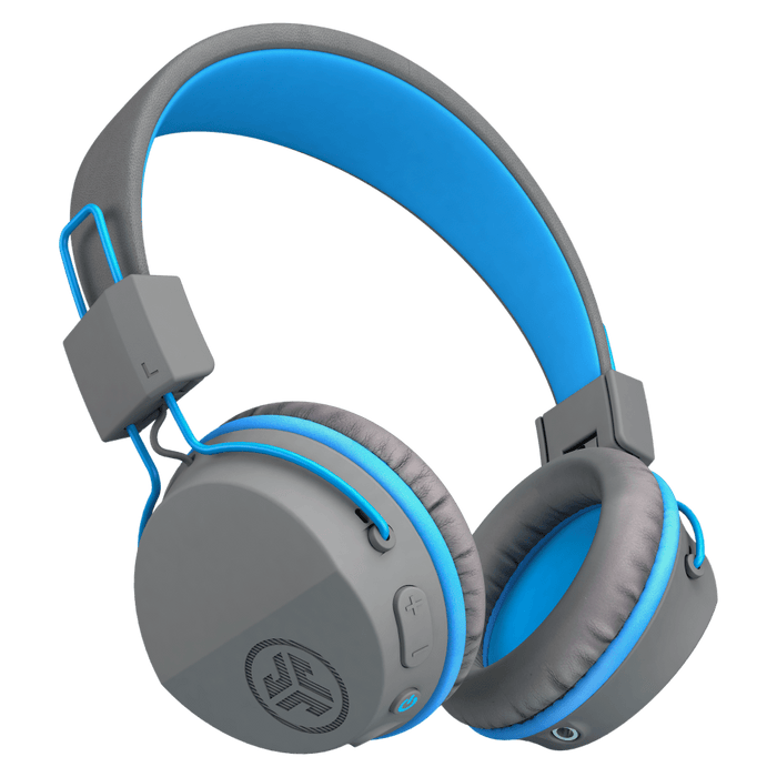 JLab JBuddies Studio Wireless On Ear Kids Headphones Blue and Gray