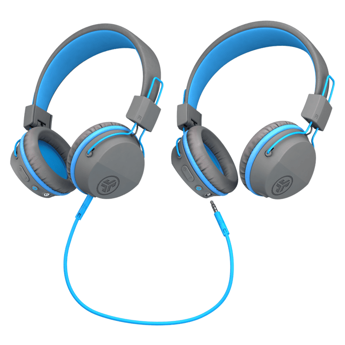 JLab JBuddies Studio Wireless On Ear Kids Headphones Blue and Gray