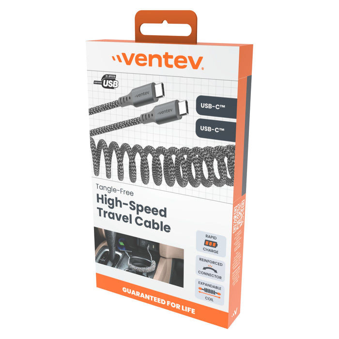 Ventev Helix USB-C to USB-C High Speed Travel 3 Foot Cable Gray