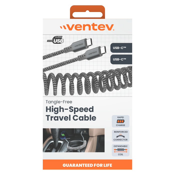 Ventev Helix USB-C to USB-C High Speed Travel 3 Foot Cable Gray