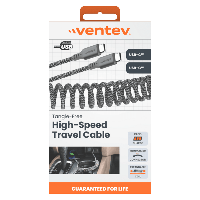 Ventev Helix USB C to USB C High Speed Travel Cable Gray