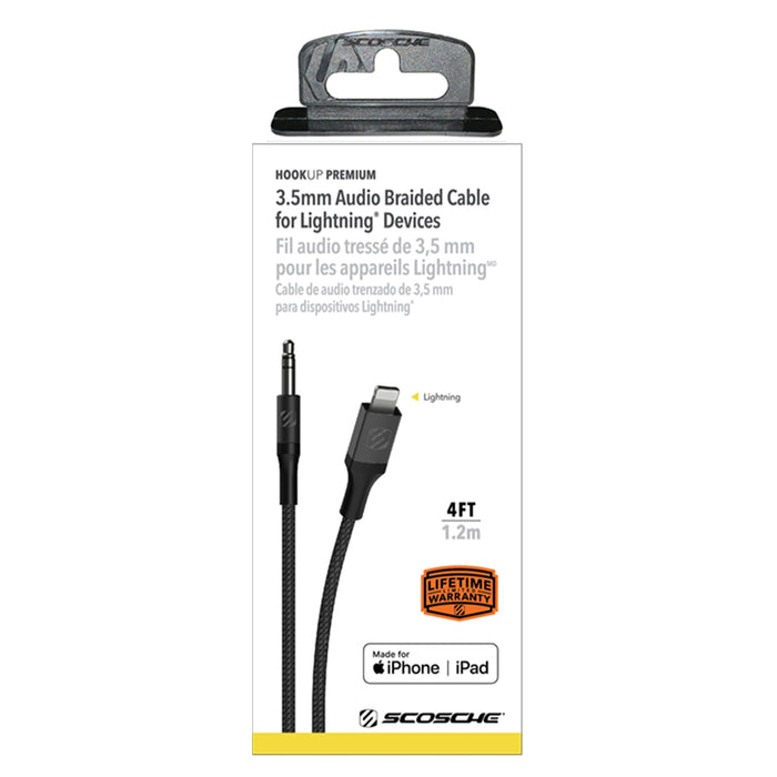 Scosche Braided Apple Lightning to 3.5mm Aux Cable 4ft Gray
