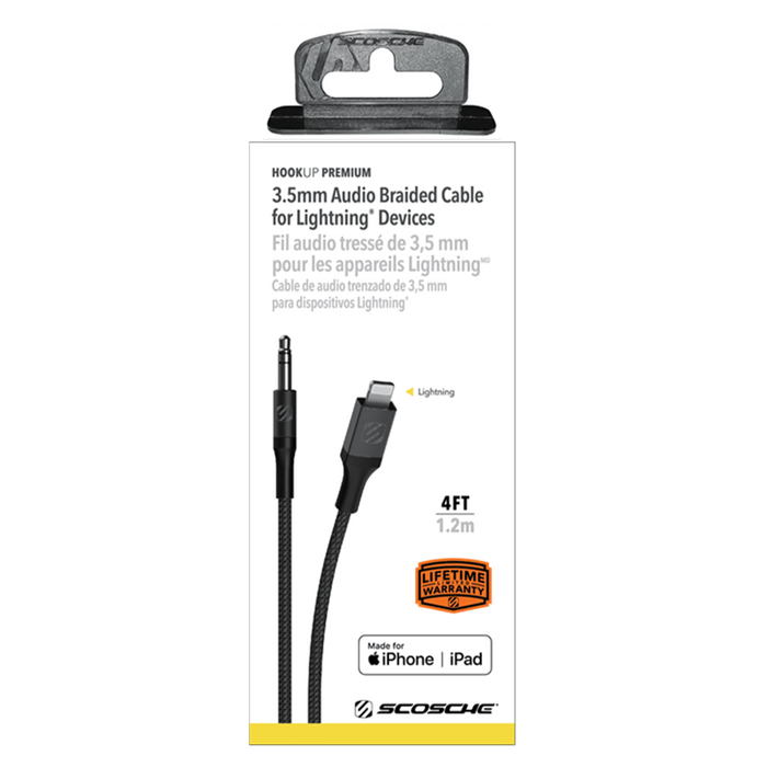 Scosche Braided Apple Lightning to 3.5mm Aux Cable 4ft Space Gray