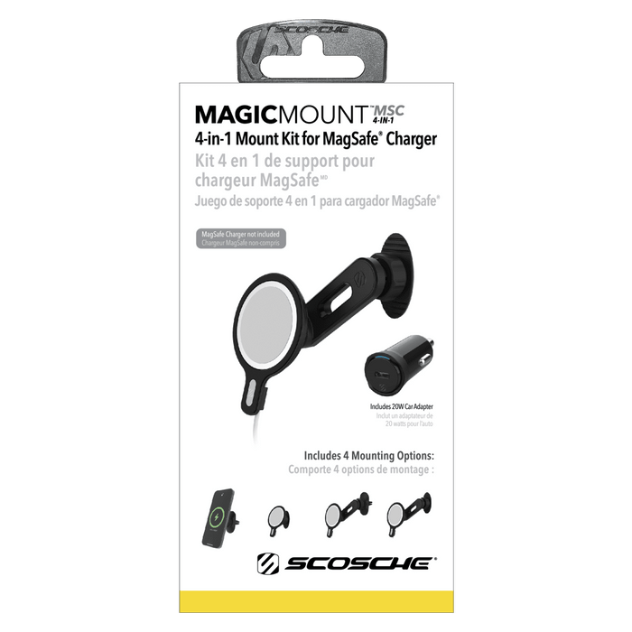 Scosche MagicMount MSC Swingarm 4 in 1 MagSafe Wireless Charging Dash Mount Combo 20W Black