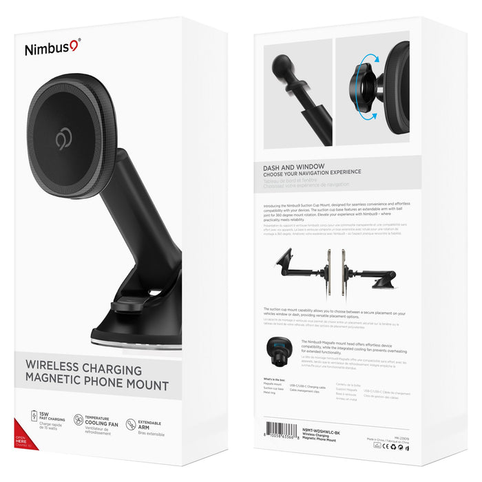 Nimbus9 Wireless Charging Magnetic Suction Cup Phone Mount Black