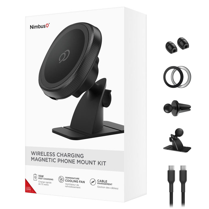 Nimbus9 Wireless Charging Magnetic Vent/Dash Phone Mount Kit Black