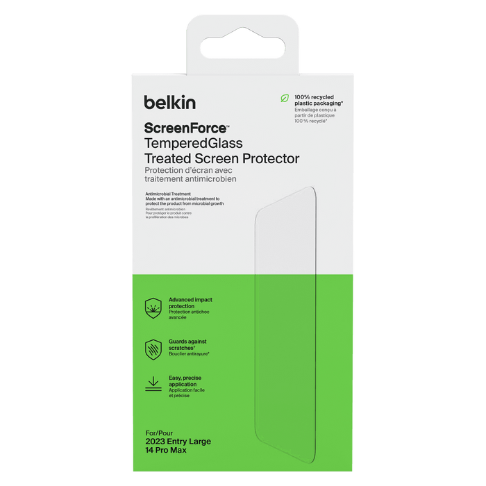 Belkin Glass Screen Protector with EZ Tray for Apple iPhone 15 Plus Clear