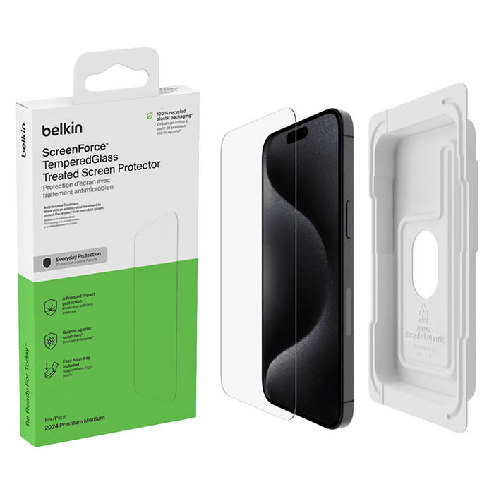 Belkin Glass Screen Protector with EZ Tray for Apple iPhone 16 Pro