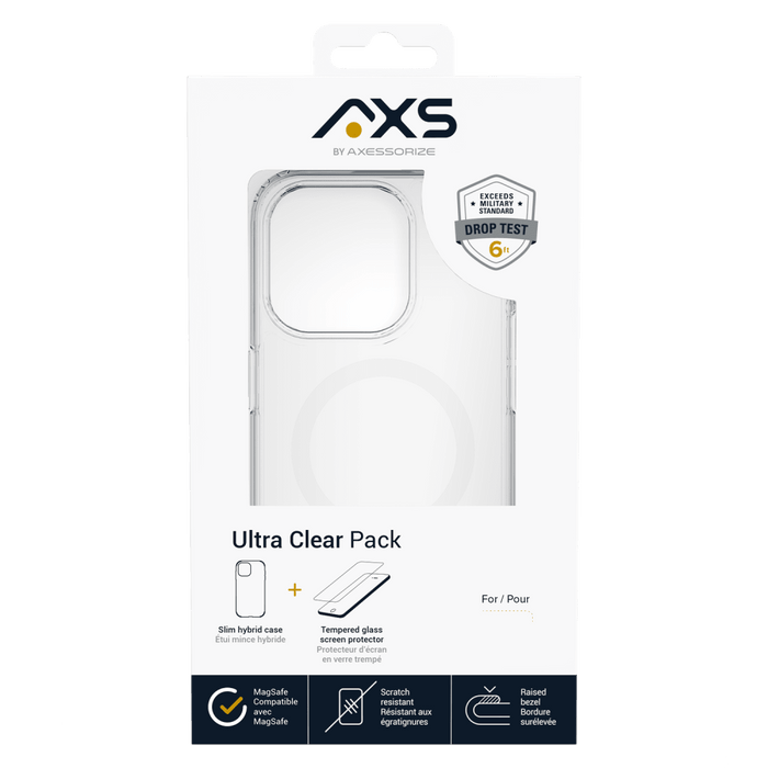AXS ULTRA CLEAR MagSafe Case and Glass Screen Protector for Apple iPhone 15 Clear