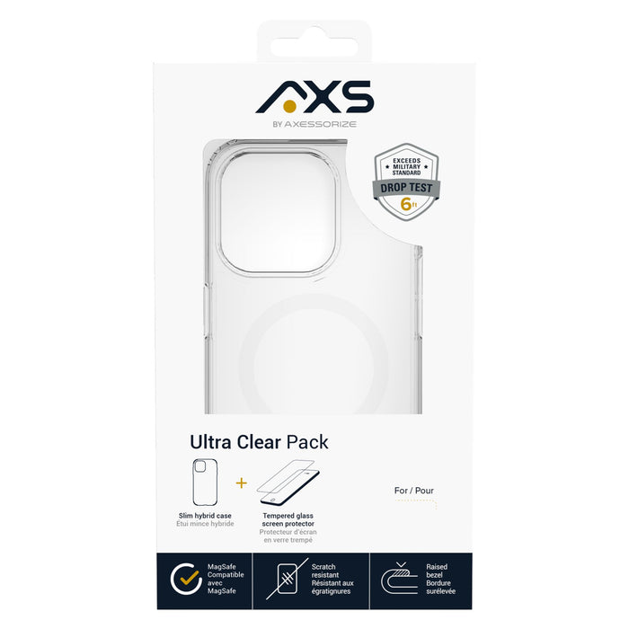 AXS ULTRA CLEAR MagSafe Case and Glass Screen Protector for Apple iPhone 15 Clear