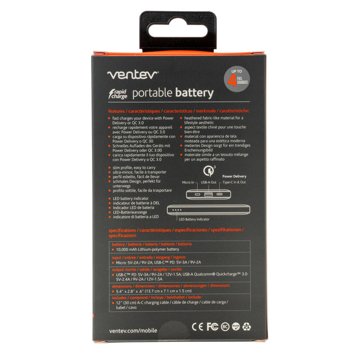 Ventev 10K mAh Portable Battery Gray