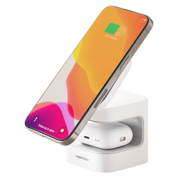 Ventev 15W ULTRAFAST Qi2 Wireless 2-in-1 Cube White