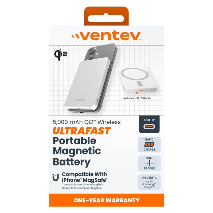 Ventev 5K mAh Qi2 Wireless ULTRAFAST Portable Magnetic Battery