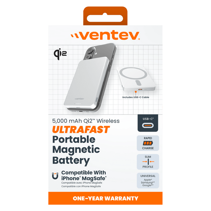 Ventev 5K mAh Qi2 Wireless ULTRAFAST Portable Magnetic Battery