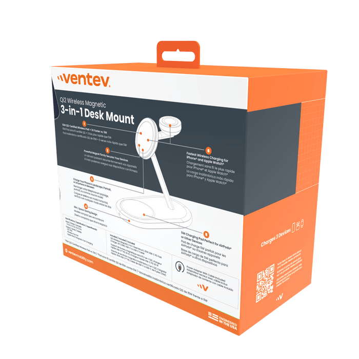 Ventev Qi2 Wireless 3-1 Desk Mount -