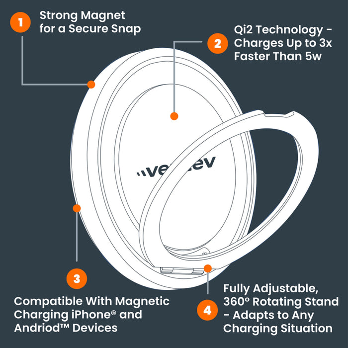 Ventev 15W Qi2 Magnetic Wireless ULTRAFAST 360 Rotating Charging Stand