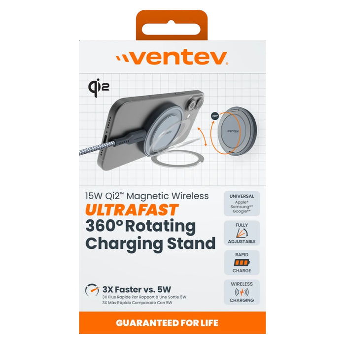 Ventev 15W Qi2 Magnetic Wireless ULTRAFAST 360 Rotating Charging Stand