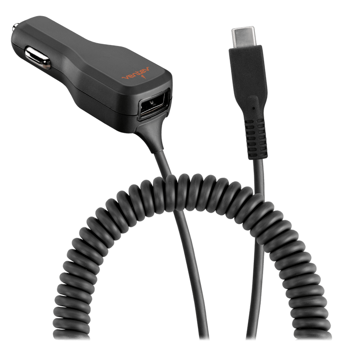Ventev 20W ULTRAFAST Dual USB-A and USB-C Car Charger and Connected USB-C Cable