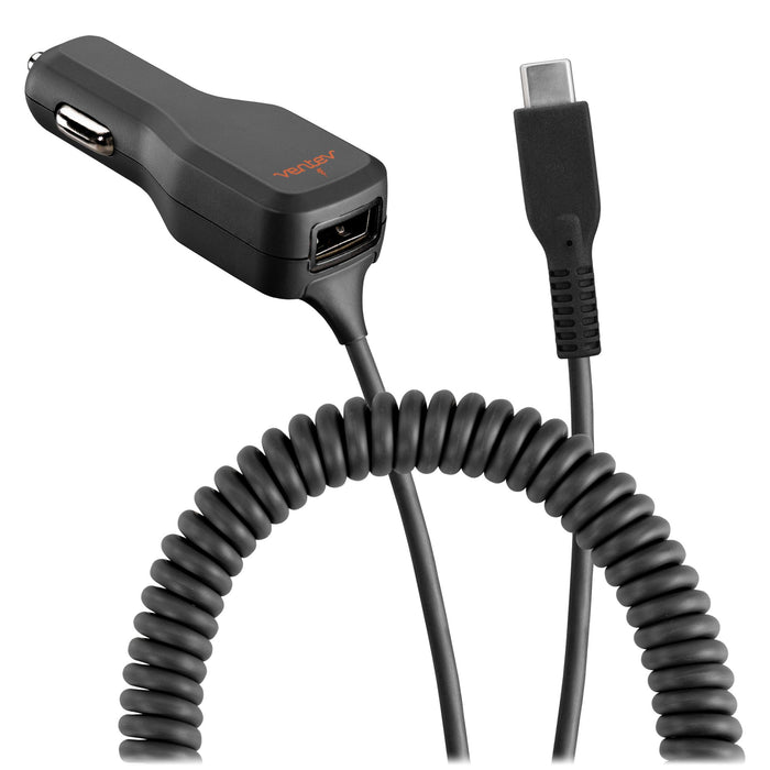 Ventev 20W ULTRAFAST Dual USB-A and USB-C Car Charger and Connected USB-C Cable