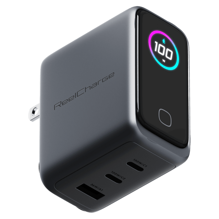 ReelCharge 100W 3-in-1 Laptop Charger with Smart Display