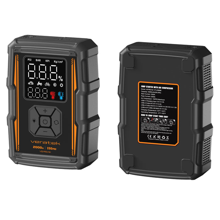 Veratek V8 Pro Air Vehicle Jump Starter and Air Compressor 16,000 mAh