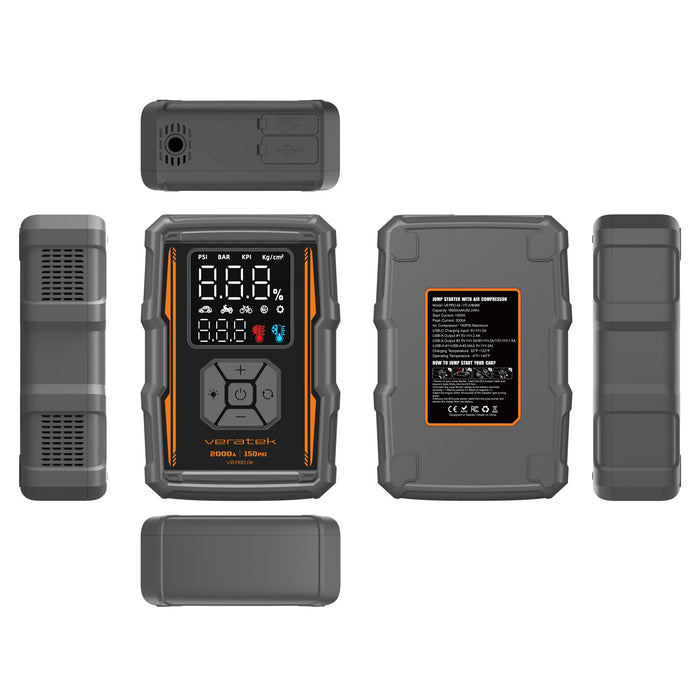 Veratek V8 Pro Air Vehicle Jump Starter and Air Compressor 16,000 mAh