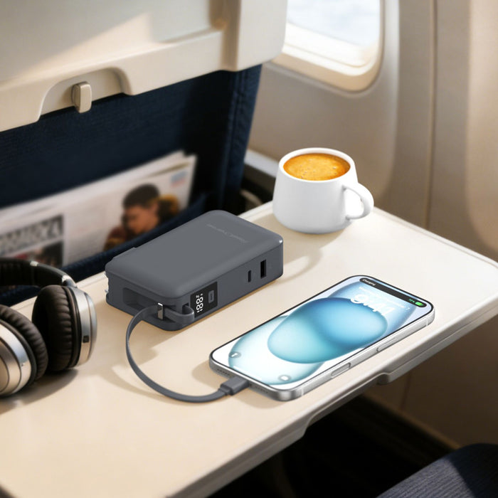 ReelCharge 10,000 mAh Power Bank Flex with Integrated USB-C Cable 65W