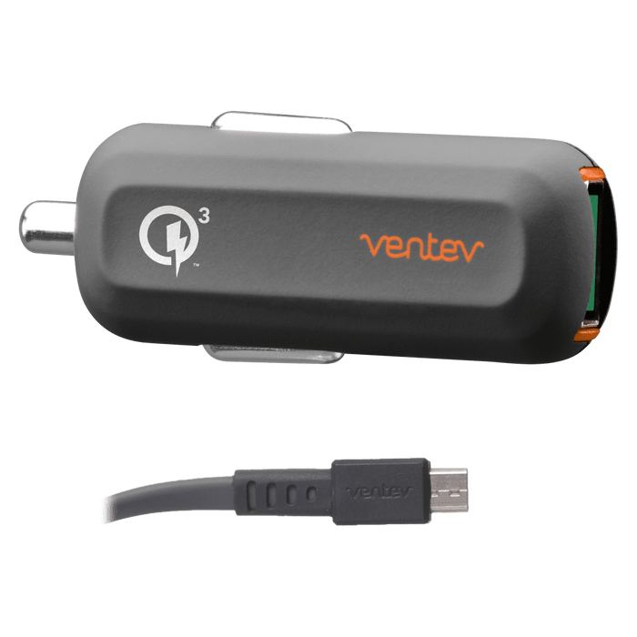 Ventev QC3.0 24W dashport rq1300 mini Car Charger and USB A to Micro USB Cable 3.3ft Gray