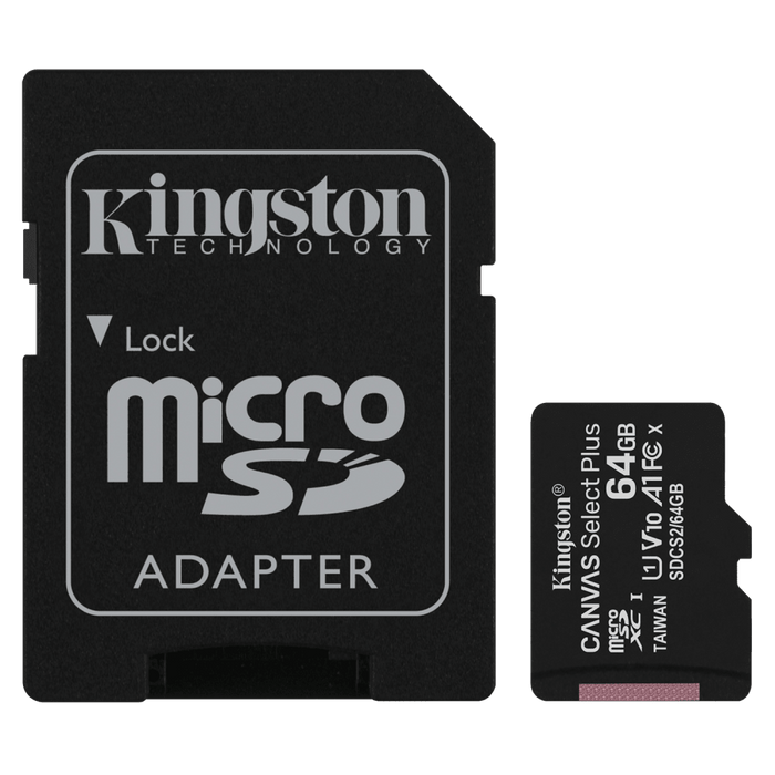 Kingston microSDXC Canvas Select Plus 64GB Memory Card and Adapter Black