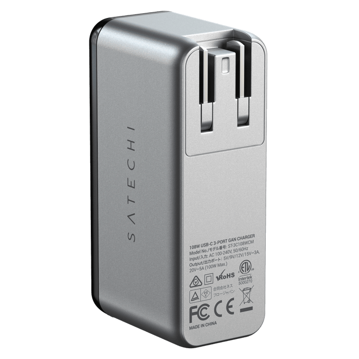 Satechi USB C 3 Port GAN Wall Charger 108W Space Gray