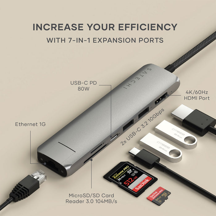 Satechi 7-in-1 USB-C Slim Multiport Adapter with Ethernet