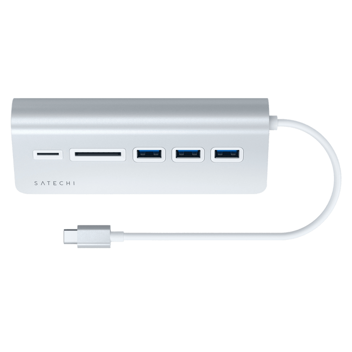 Satechi USB C Aluminum USB 3.0 Hub and Card Reader Silver