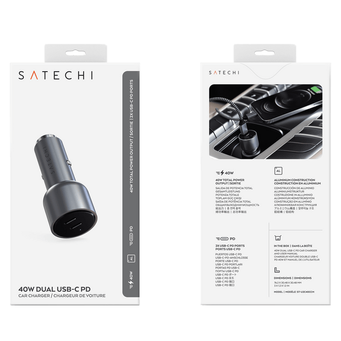 Satechi Dual USB C PD Car Charger 40W Space Gray