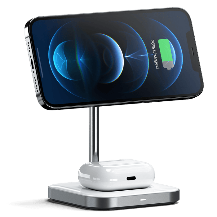Satechi Aluminum 2 in 1 Magnetic Wireless Charging Stand / Pad 7.5W Space Gray