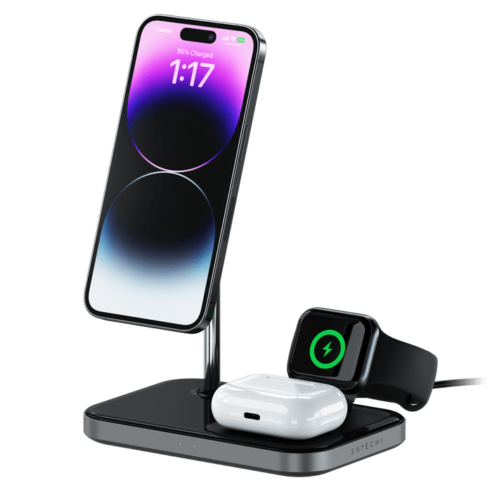 Satechi 3 in 1 Magnetic Wireless Charging Stand Space Gray and Black