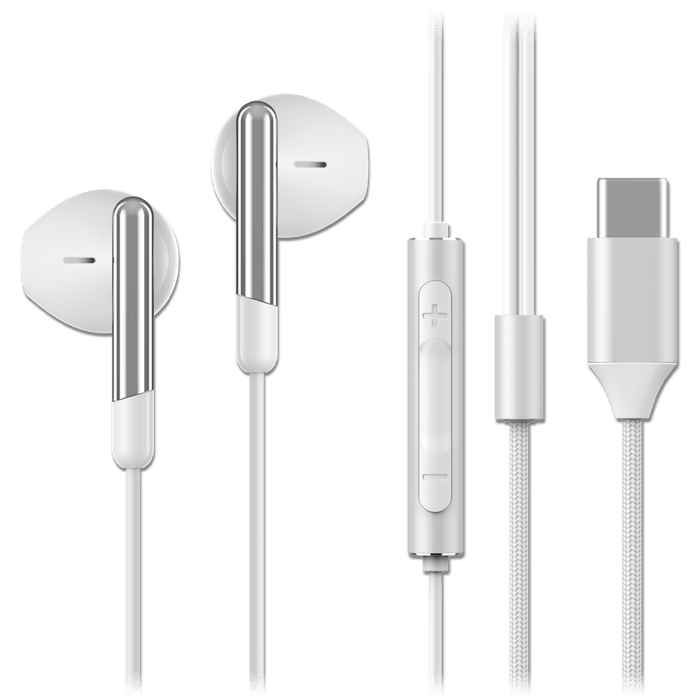 Sway C-Buds Premium USB C Connection Braided Earbuds with Mic and Volume Control White