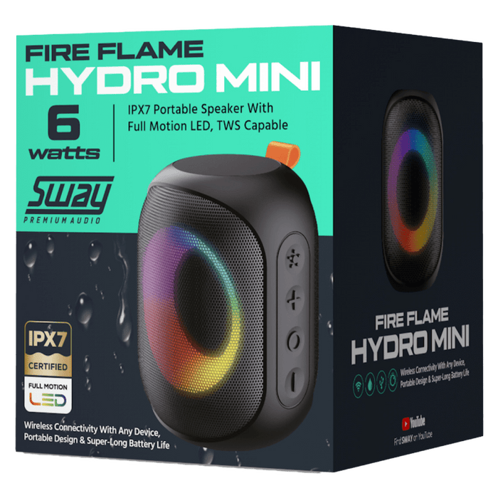 Sway Fire Flame Hydro Mini Waterproof Bluetooth Speaker Black