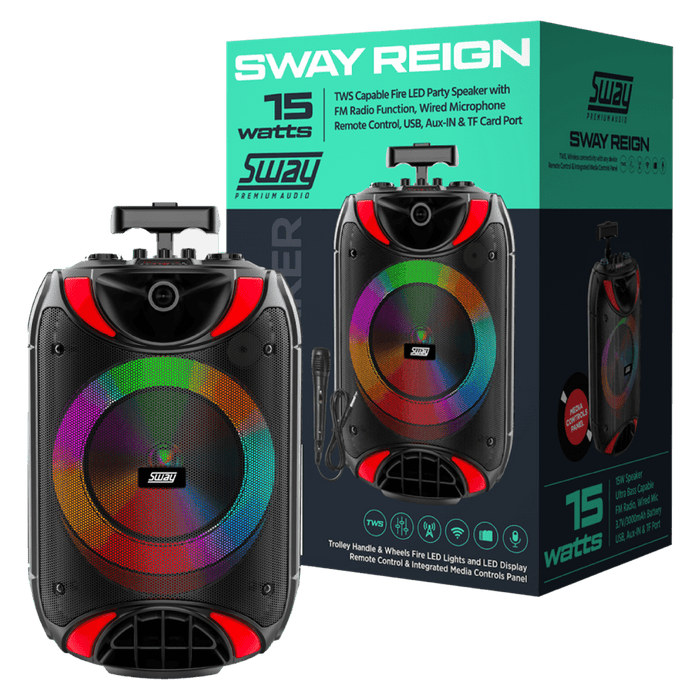 Sway Reign LED Bluetooth Party Speaker 15W Black and LED Face