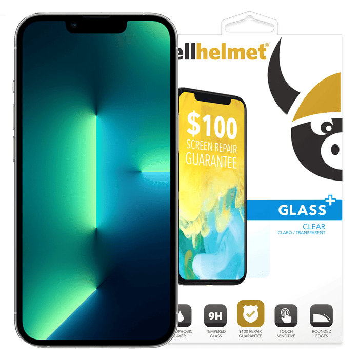 cellhelmet Tempered Glass Plus $100 Guarantee Screen Protector for Apple iPhone 14 / 13 / 13 Pro Clear